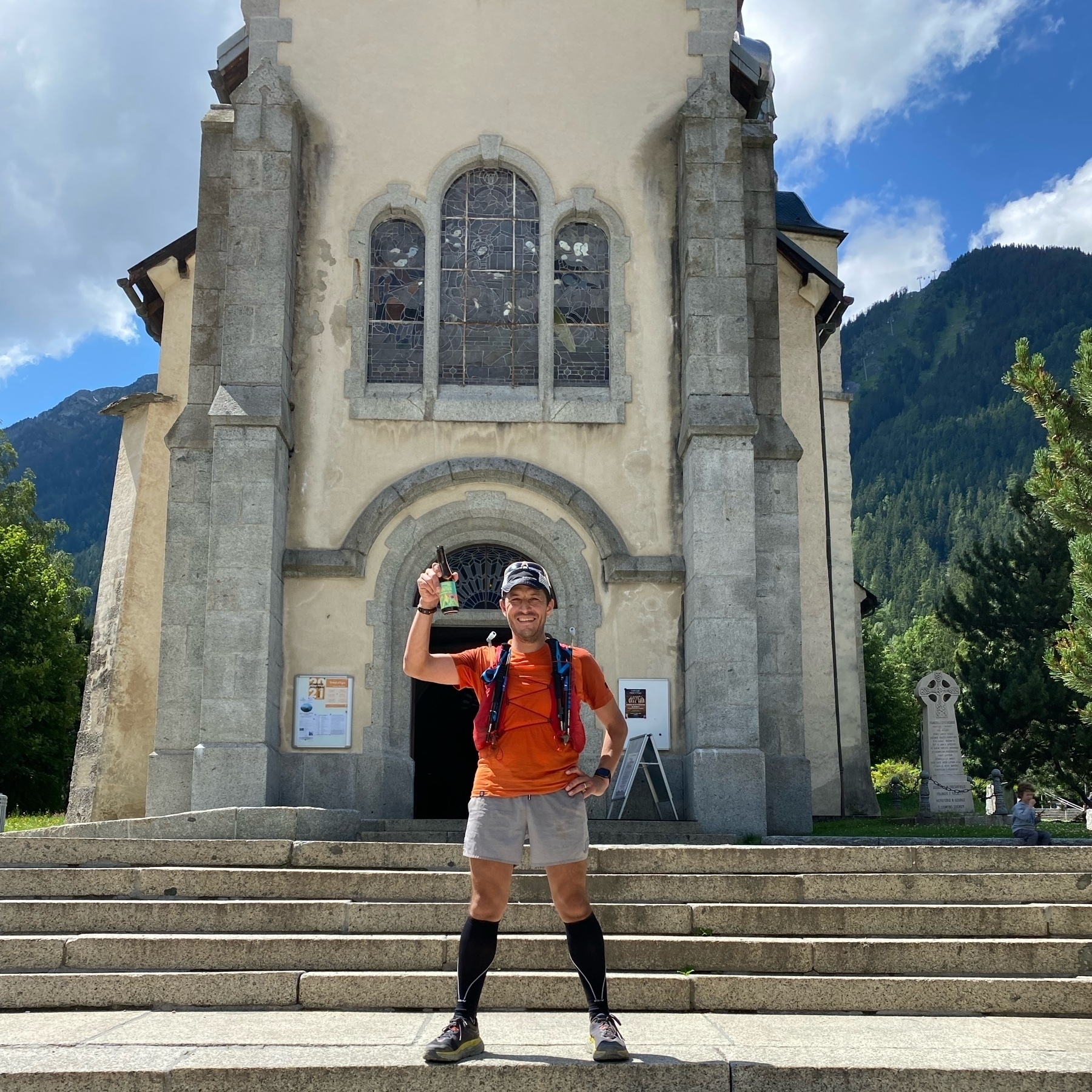 aaron in front of church in Chamonix