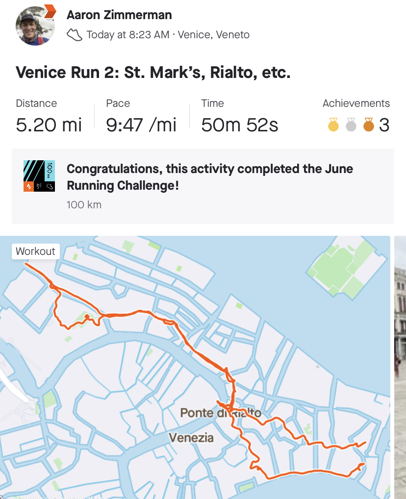 Screenshot of Map of 5 mi run through Venice. 