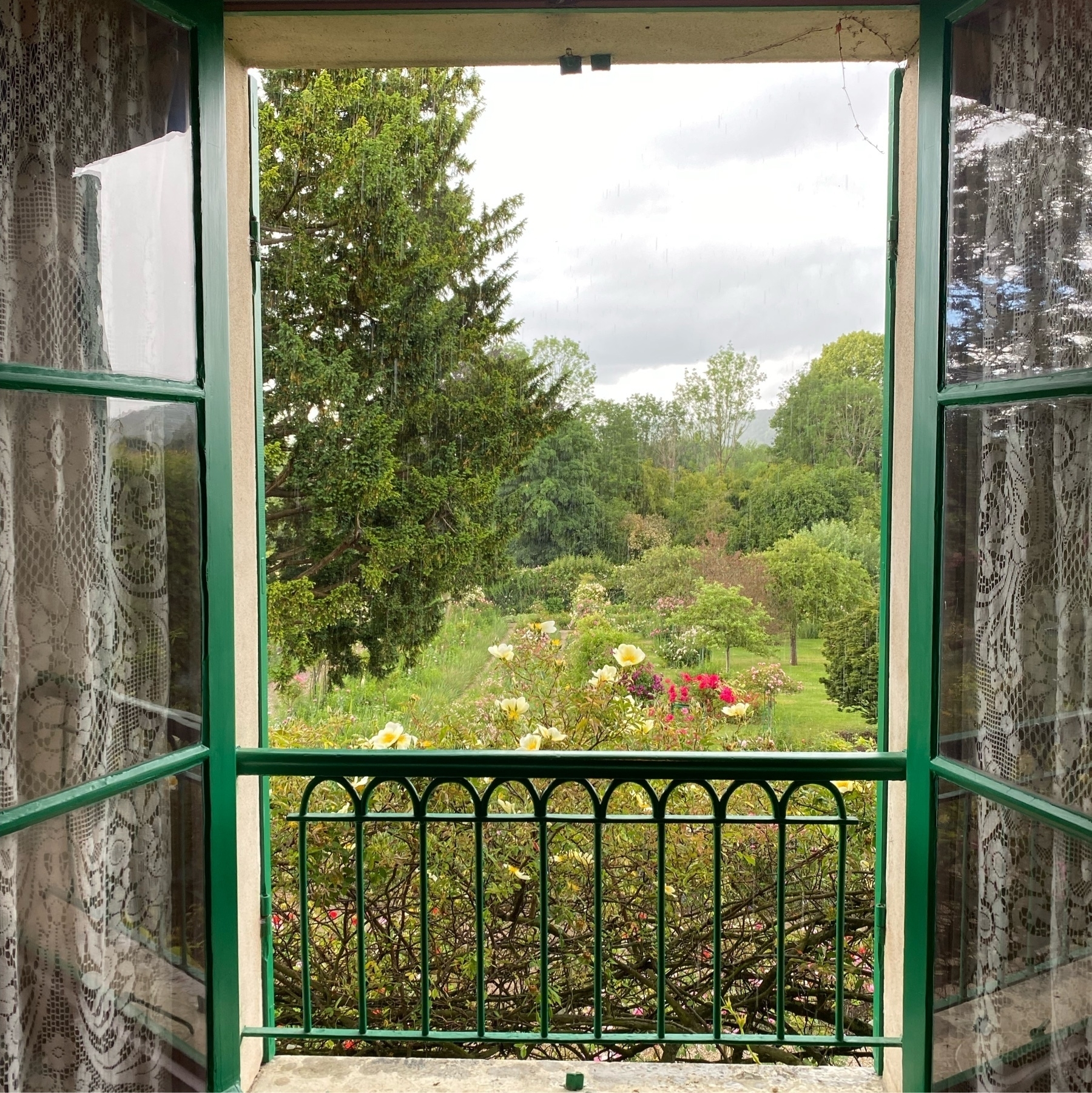 view of garden from window at Monet's house. 
