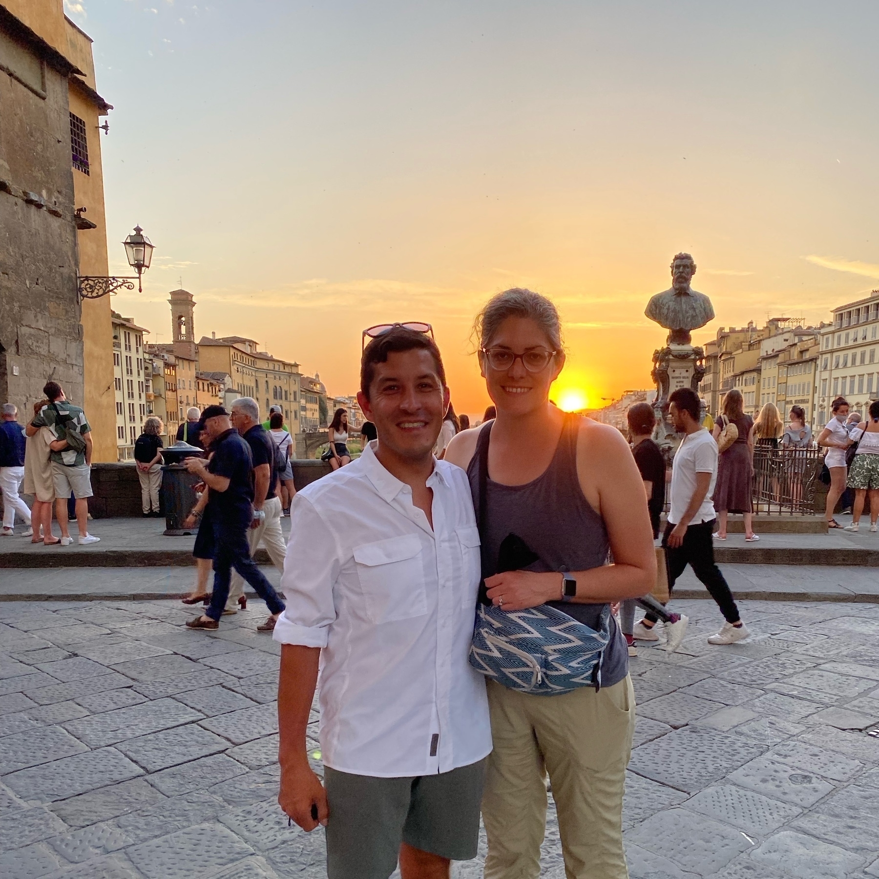 aaron and Andrea on Ponte Vecchio at sunset